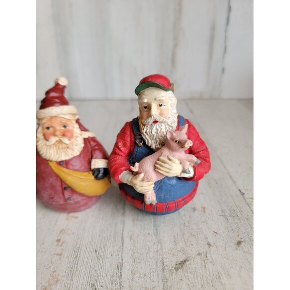 Fat Santa jolly farmer pig figure set Xmas decor home - Picture 3 of 7